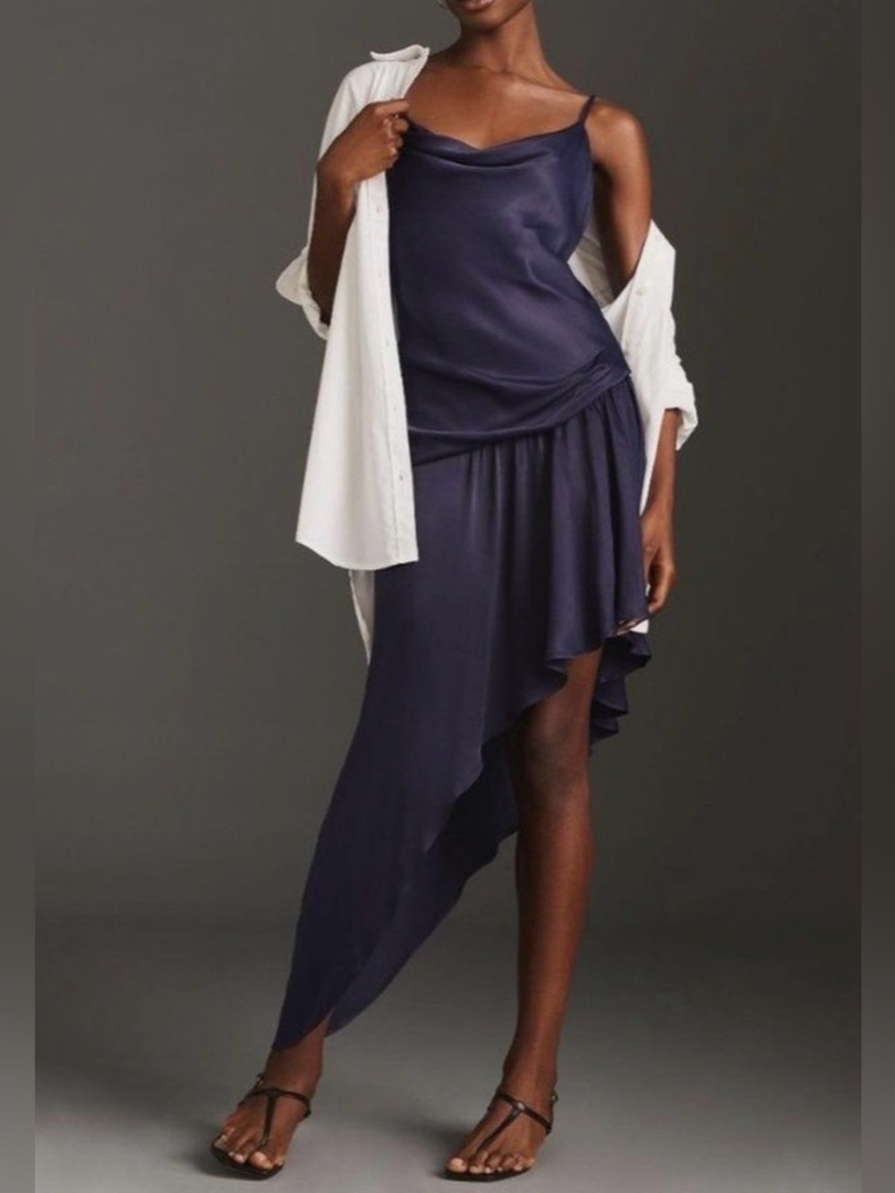 By Anthropologie Slim Asymmetrical Hem Dress Navy Size 8
